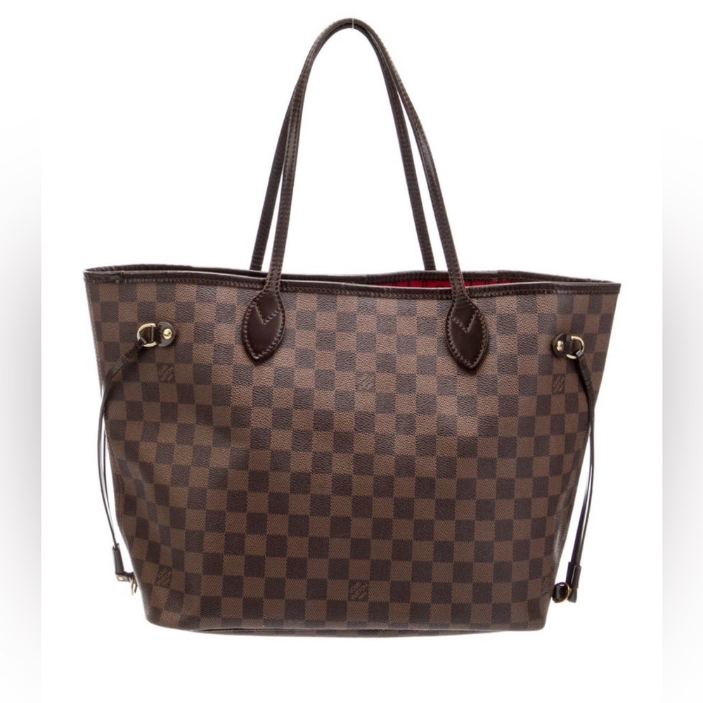 Louis Vuitton Brown Checkered Canvas Tote with Dark Brown Trim